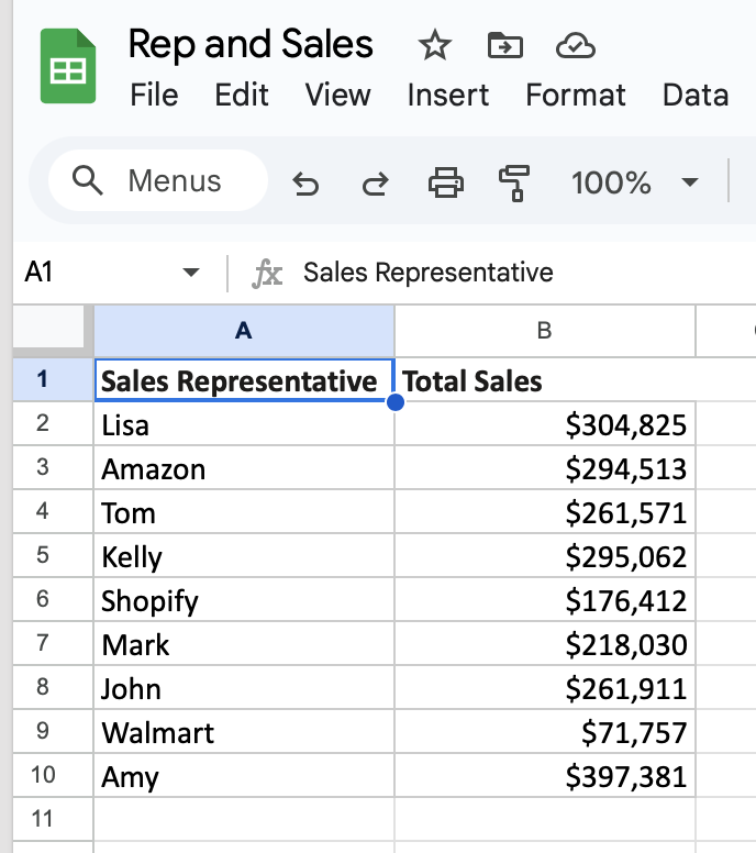 Google Sheet Example