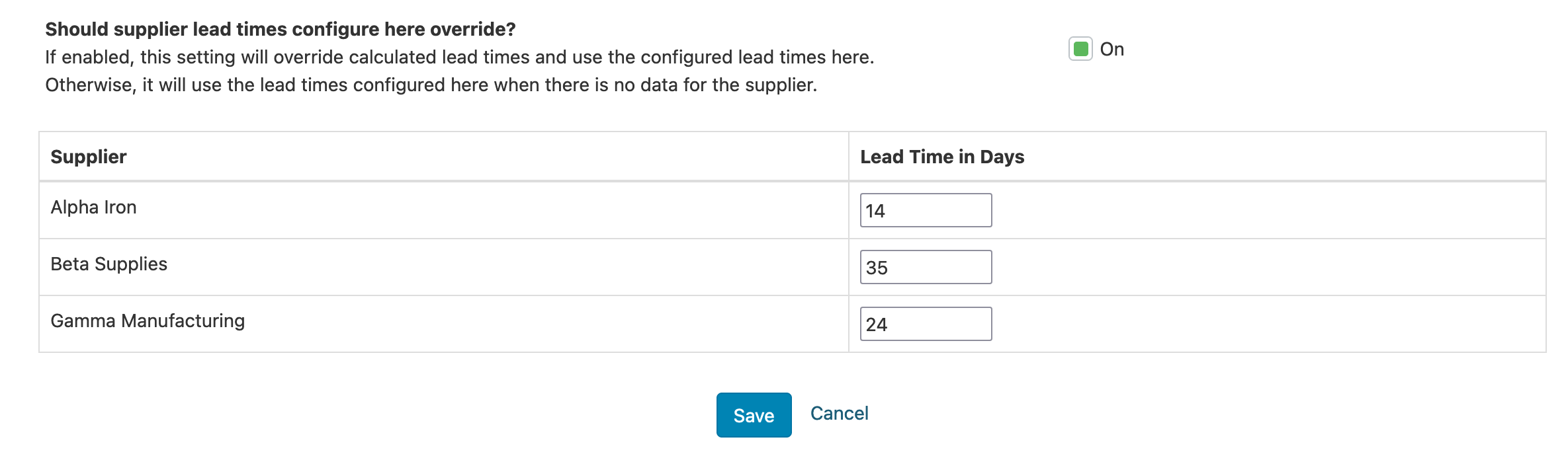 Configuring Supplier Lead Times